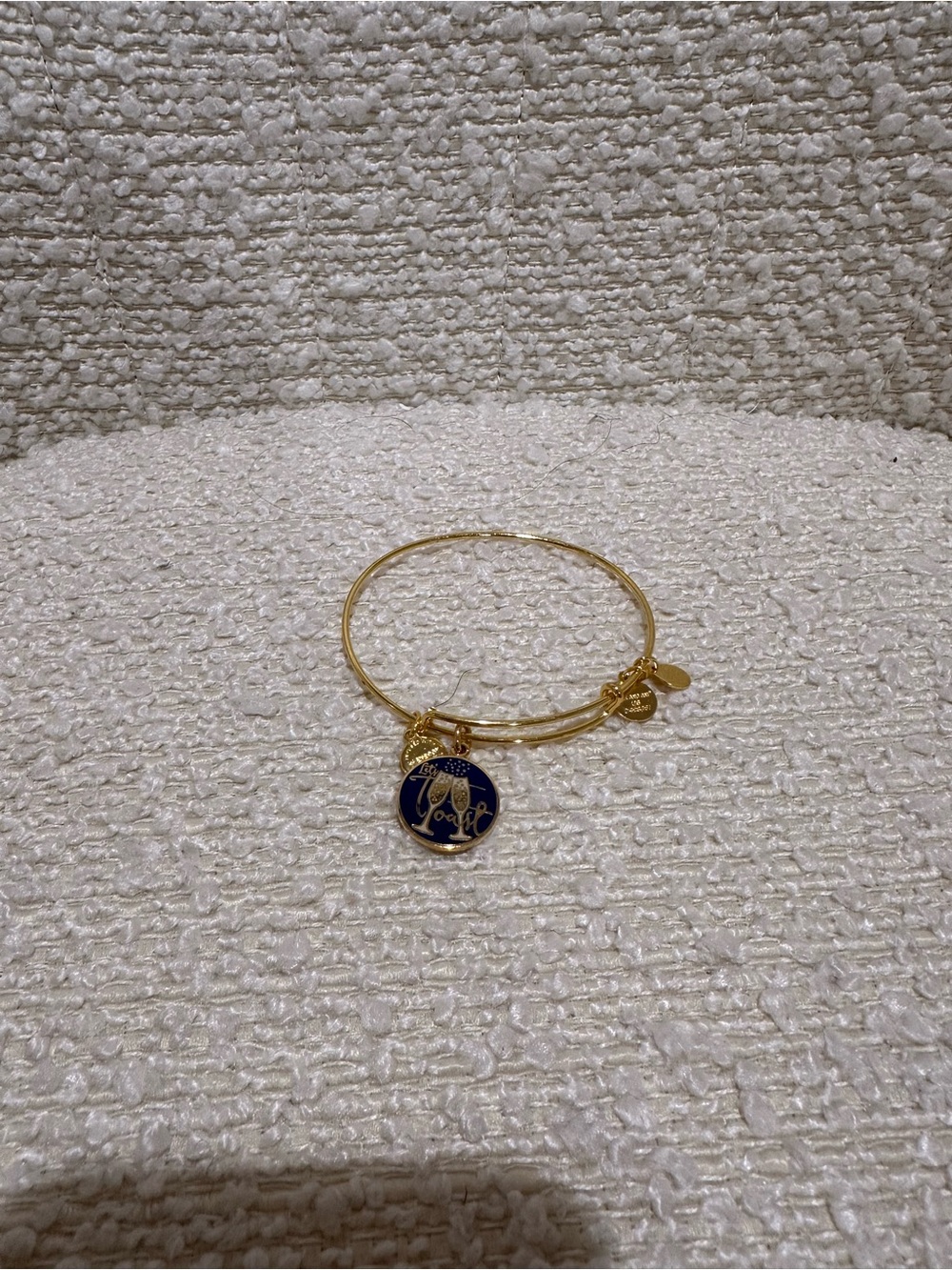 Alex and Ani Gold-Tone Bangle with Navy Elephant Enamel Charm